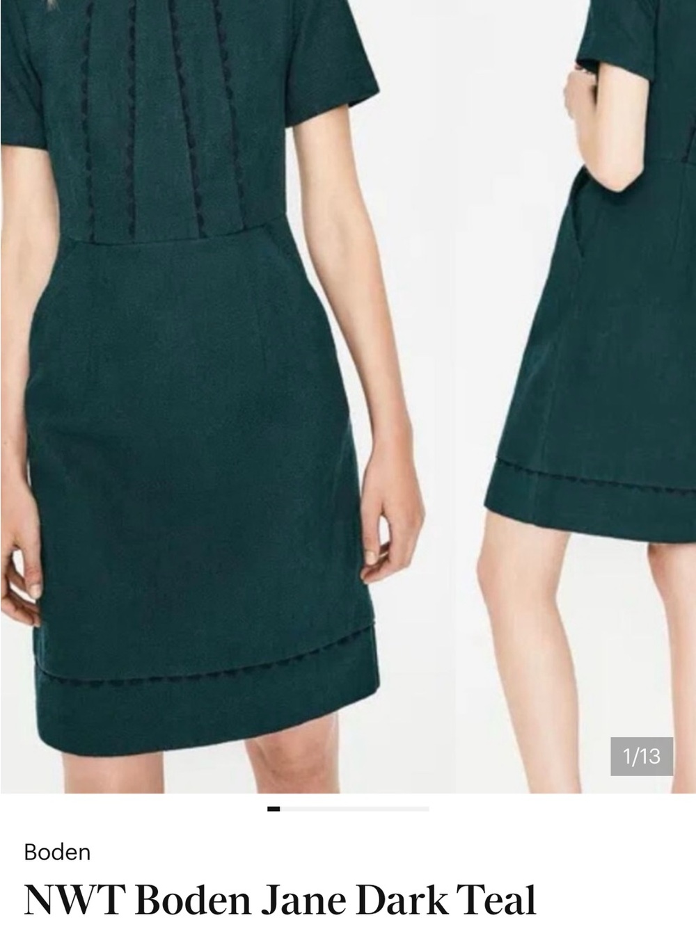 Boden Jane Shift Dress Dark Teal Short Sleeve Cotton Shift Dress Large 12 - Picture 12 of 13